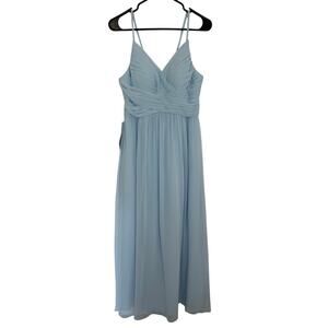 Azazie Blake Bridesmaid Dress Sky Blue A6 Lace Bodice Chiffon Gown NWT